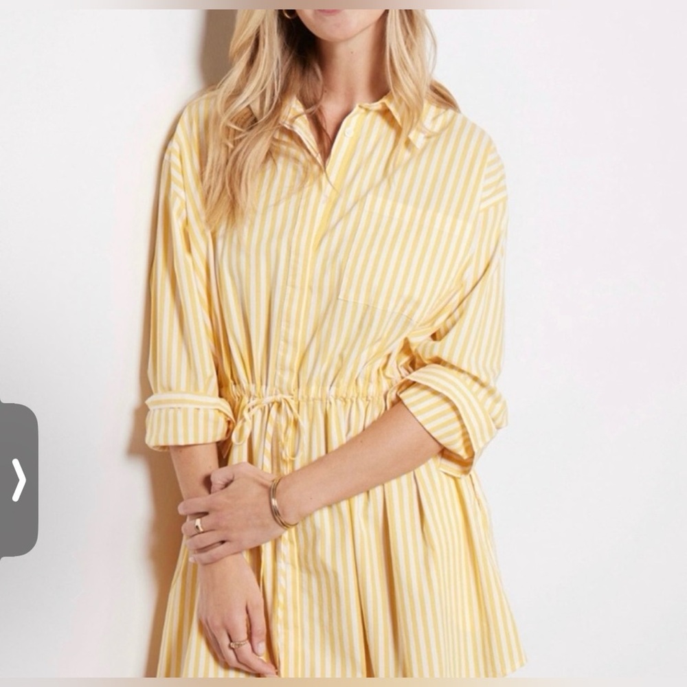 XS Pistola Yellow‎ White Stripe Layla Cotton Shirt Dress